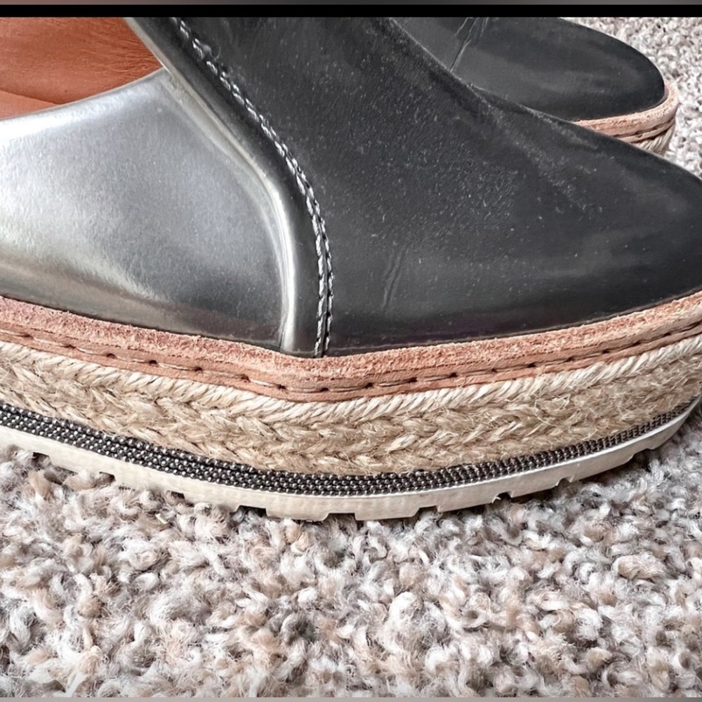 Brunello Cucinelli Metallic Leather Platform w Monili Trim Mule Espadrilles - Picture 5 of 12
